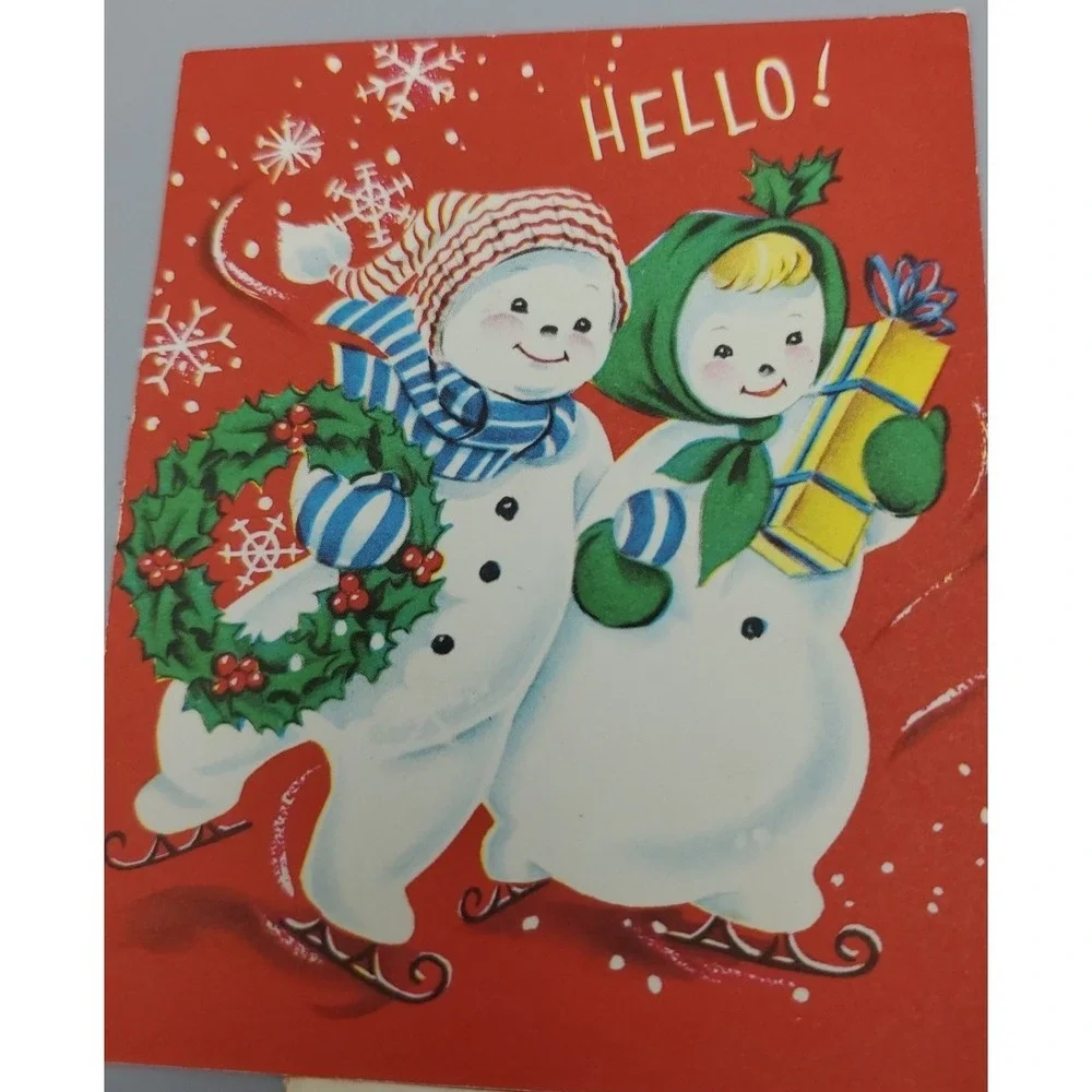 7 Old‎ Vintage Used Greeting Card Fronts Christmas Cute Kawaii cat dog Snowman